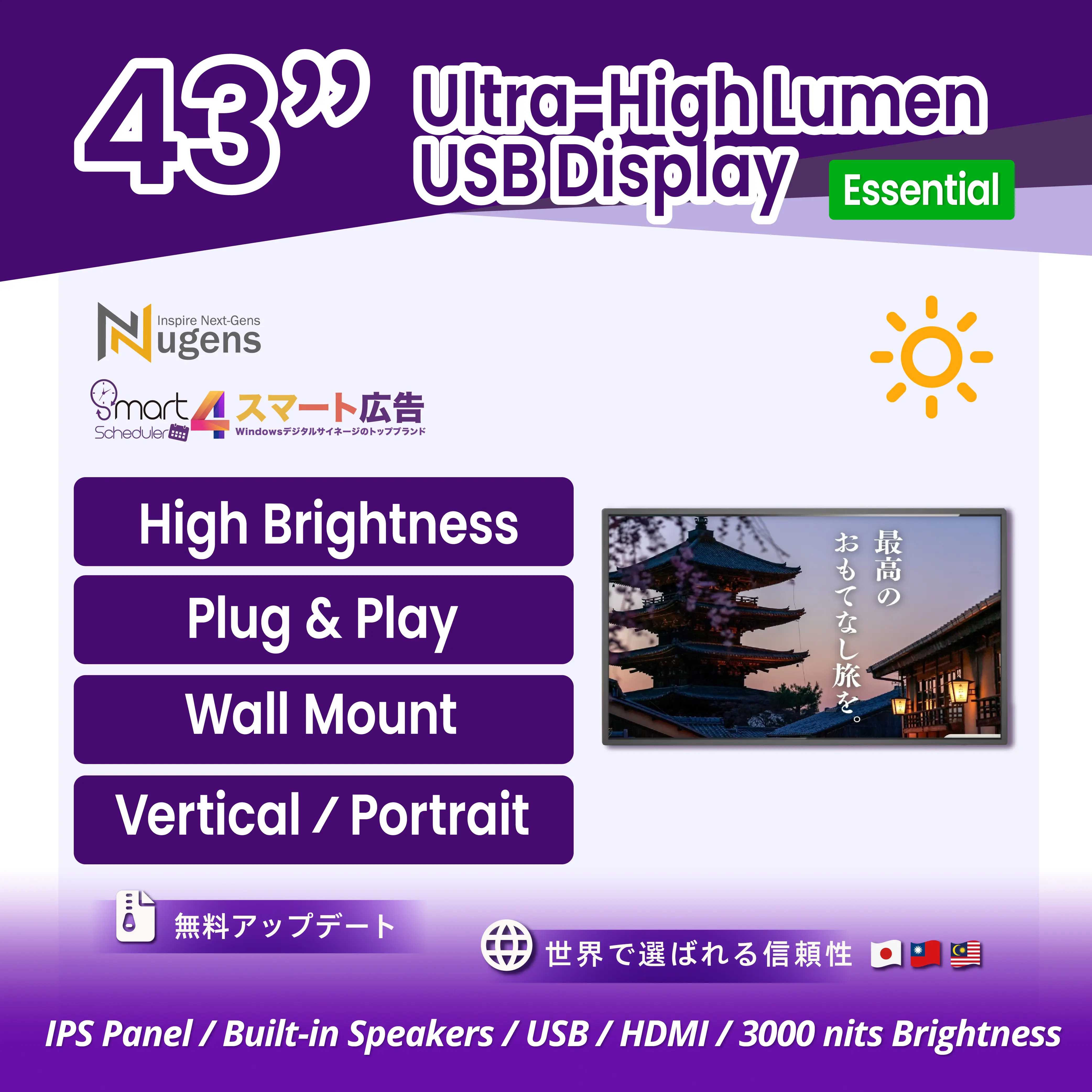 43 inch Ultra-High Lumen Digital Signage Display